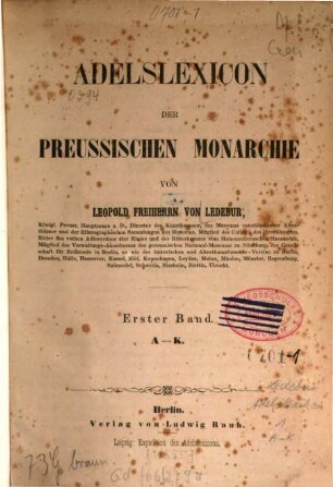 Adelslexicon der preussischen Monarchie, 1