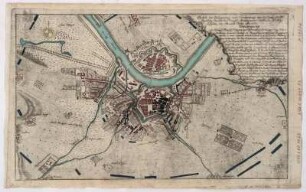 Plan der Belagerung und Verbrennung der Residenzstadt Dresden durch die Preußische Armee, Kupferstich, nach 1760