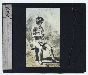 Rembrandt (Umkreis), Sitzender halbnackter Knabe (Zeichnung HdG 1027) (unbek. Slg.)