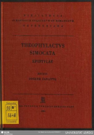 Theophylacti Simocatae Epistvlae