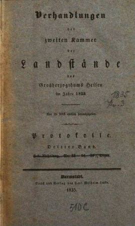 Verhandlungen der Zweiten Kammer der Landstände des Großherzogthums Hessen. Protokolle. 1835,3