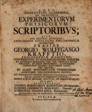 De praecipuis experimentorum physicorum scriptoribus