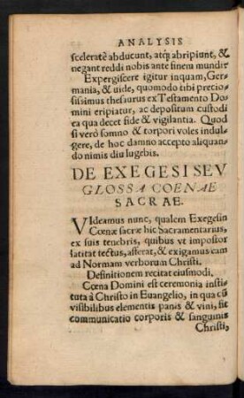 De Exegesi Seu Glossa Coenae Sacrae.