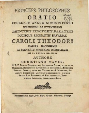 Princeps philosophus : Oratio Scientia Numerorum