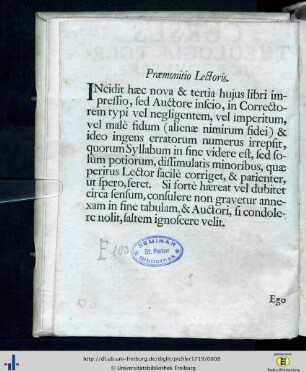 Praemonitio Lectoris