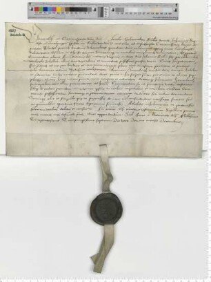 Präsentation an Propst Jacob Schomaker für eine Commende am Altar Mariä Verkündigung zu St. Johannis, von der Witwe des Bürgers Hartwich Schomaker [lat].