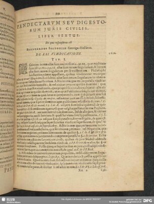Liber Sextus. De quo responsurus est Bernhardus Soltonius Slesviga-Holsatus. De Rei Vindicatione