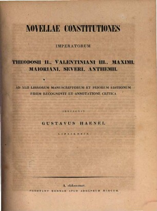 Novellae constitutiones imperatorum Theodosii II., Valentiniani III., Maximi, Maioriani, Severi, Anthemii