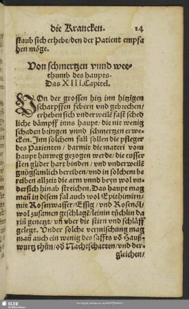 Von schmertzen unnd weethumb des haupts. Das XIII. Capitel