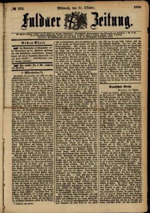 Erste Ausgabe vom Mittwoch, den 31. Oktober 1888.