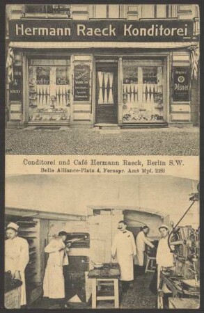Ansichtskarte Conditorei und Café "Hermann Raeck", Belle-Alliance-Platz [1/2]