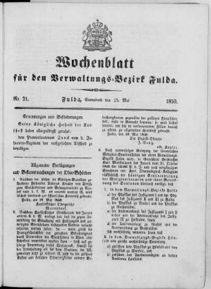 Nr. 21, Ausgabe vom 25. Mai 1850