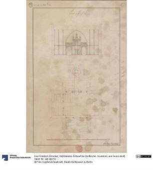 Großbeeren. Entwurf zur Dorfkirche. Grundriss und Querschnitt