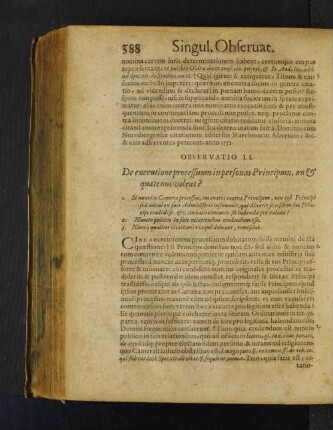 Observatio LI. De executione processuum in personas Principum, an et quatenus valeat?