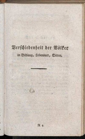 Verschiedenheit der Völker in Bildung, Lebensart, Sitten.