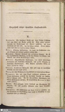 Verzeichniß einiger chemischen Kunstausdrücke