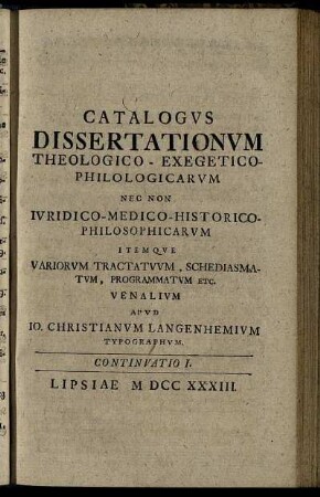 Continuatio I. Lipsiae M DCC XXXIII.