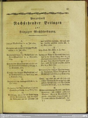 Verzeichniß Nachstehender Beilagen zur Leipziger Wechselordnung