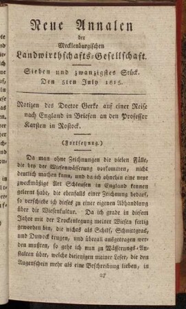 Sieben und zwanzigstes Stück. Den 5ten July 1815.
