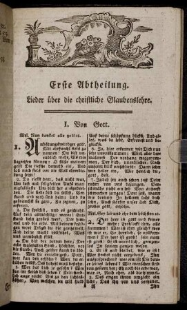 Erste Abtheilung. Lieder über die christliche Glaubenslehre.