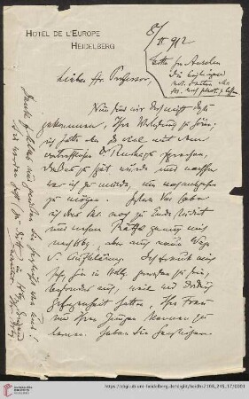 Brief von Aby Moritz Warburg an Franz Boll