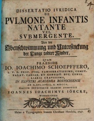 Disp. de pulmone infantis natante vel submergente : Von der Oberschwimmung und Untersuchung der Lunge toter Kinder