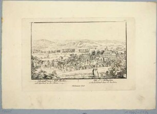 Ansicht von Alt Rohlau (heute Stará Role) und im Hintergrund Karlsbad (heute Karlovy Vary in Tschechien), Blick nach Süden, Teil einer Reihe Dresdner Stadtansichten bei F. R. Naumann um 1830