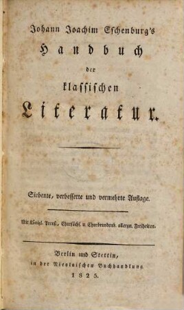 Handbuch der klassischen Literatur