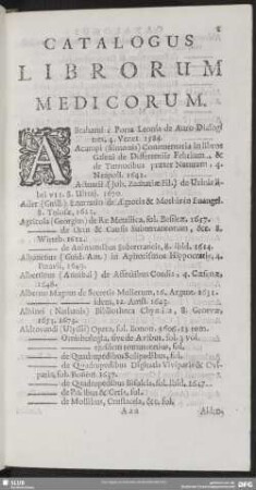 Catalogus Librorum Medicorum