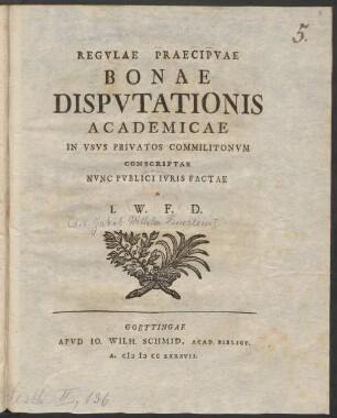 Regvlae Praecipvae Bonae Dispvtationis Academicae