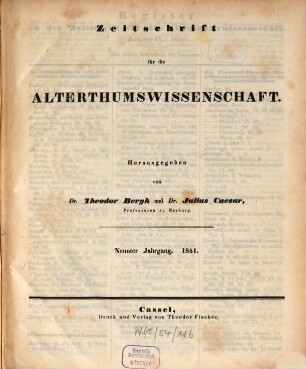 Zeitschrift für die Alterthumswissenschaft. 9, 9. 1851