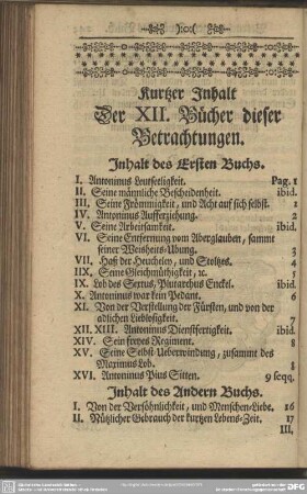 Kurtzer Inhalt Der XII. Bücher dieser Betrachtungen