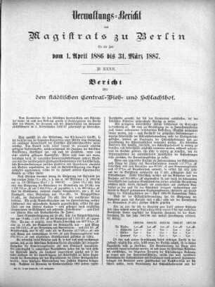 No. XXXII. Bericht über den städtischen Central-Vieh- und Schlachthof