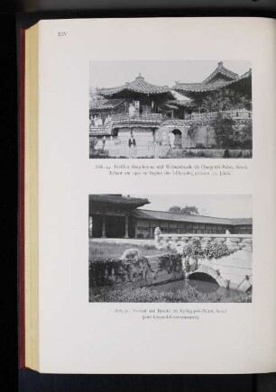 Abb. 24. Pavillon Sung-hoa-ru und Wohngebäude im Chang-tok-Palast, Seoul. Erbaut um 1400 zu Beginn der I-Dynastie, erneuert 17. Jahrh.
