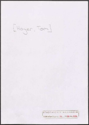 Hoyer, Tom, Hamburg, an Wichert