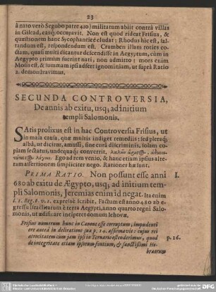 Secunda Controversia, De annis ab exitu, usque ad initium templi Salomonis