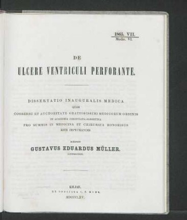 De Ulcere Ventriculi Perforante.
