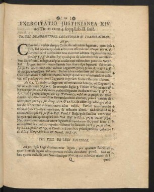 Exercitatio Iustinianea XIV. ad Tit. 21. cum 4. seqq. Lib. II. Inst.