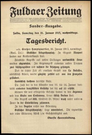 Ausgabe vom Samstag, den 16. Januar 1915.