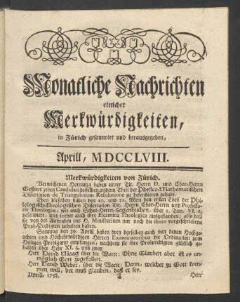 Aprill, MDCCLVIII