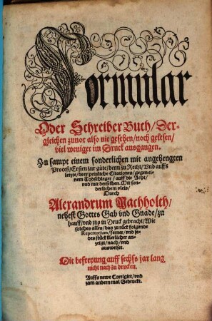 Formular Oder Schreiberbuch, Dergleichen zuvor also nie gesehen noch gelesen, viel weniger im Druck ausgangen : Zu sampt einem sonderlichen mit angehengten Process, Ersten zur güte denn zu Recht Und auffs letzte drey peinliche Citationes gegen einem Todschleger Auff die Acht und mit derselben