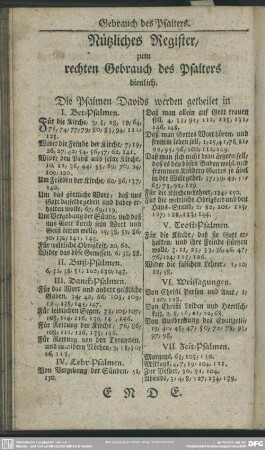 Nützliches Register, zum rechten Gebrauch des Psalters dienlich