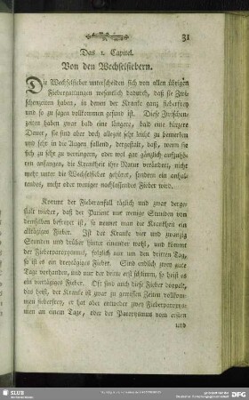 Das 1. Capitel. Von den Wechselfiebern