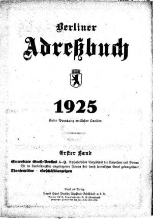 Berliner Adreßbuch 1925 Erster Band