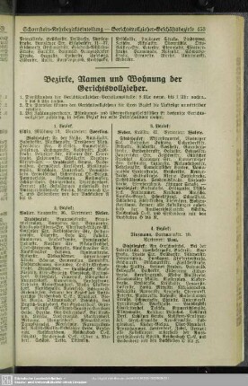 Bezirke, Namen und Wohnung der Gerichtsvollzieher