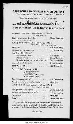 "...mit dem Griffel der kommenden Zeit..." Morgenfeier zum 1. Todestag von Louis Fürnberg