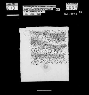 Jamuarius Hagen zu Erdmannshausen, wegen Beteiligung am Bauernaufruhr zum Verlassen des Amts Marbach verurteilt, jedoch auf Fürbitten des Junkers Jakob von Bernhausen gegen eine Geldstrafe von 4 fl und die Zusage, Wehr und Harnisch abzulegen, begnadigt, schwört U. und verspricht, fortan keine Wehr außer einem abgebrochenen Brotmesser zu tragen und offene Zechen zu meiden.