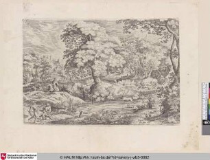 [Hirschjagd im Sumpf; Deer hunt in a swamp]