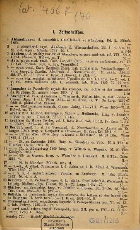 Antiquarischer Katalog, 76. Zoologie, Botanik, Mineralogie, Geologie, Palaeontologie