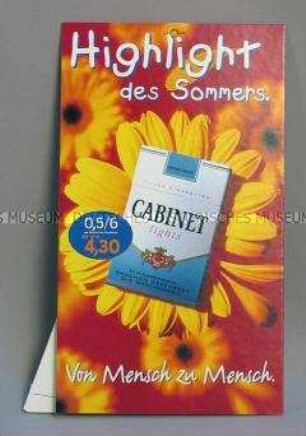 Werbeschild/Werbeaufsteller für "Cabinet lights"-Zigaretten